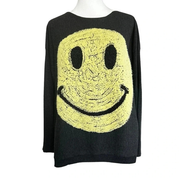 THE CLASSIC Smiley Face Acrylic Sweater Textured Charcoal Grey Size Medium - Picture 2 of 10
